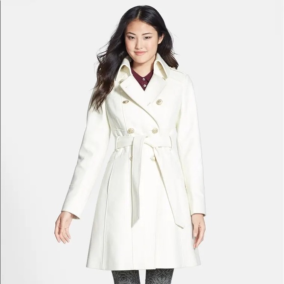 Guess Wool Double Breasted White Trench Pea Coat M